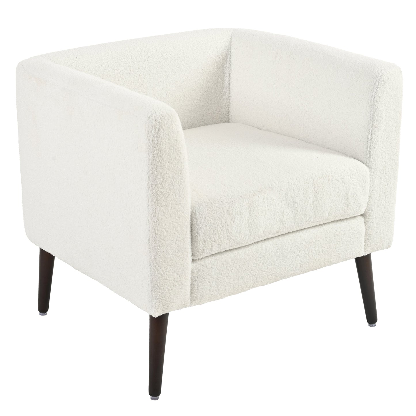 Modern Teddy Fabric Accent Chair - Mid-Century Upholstered Armchair with Pillow and Wood Legs for Living Room, Bedroom, or Reception Room - White