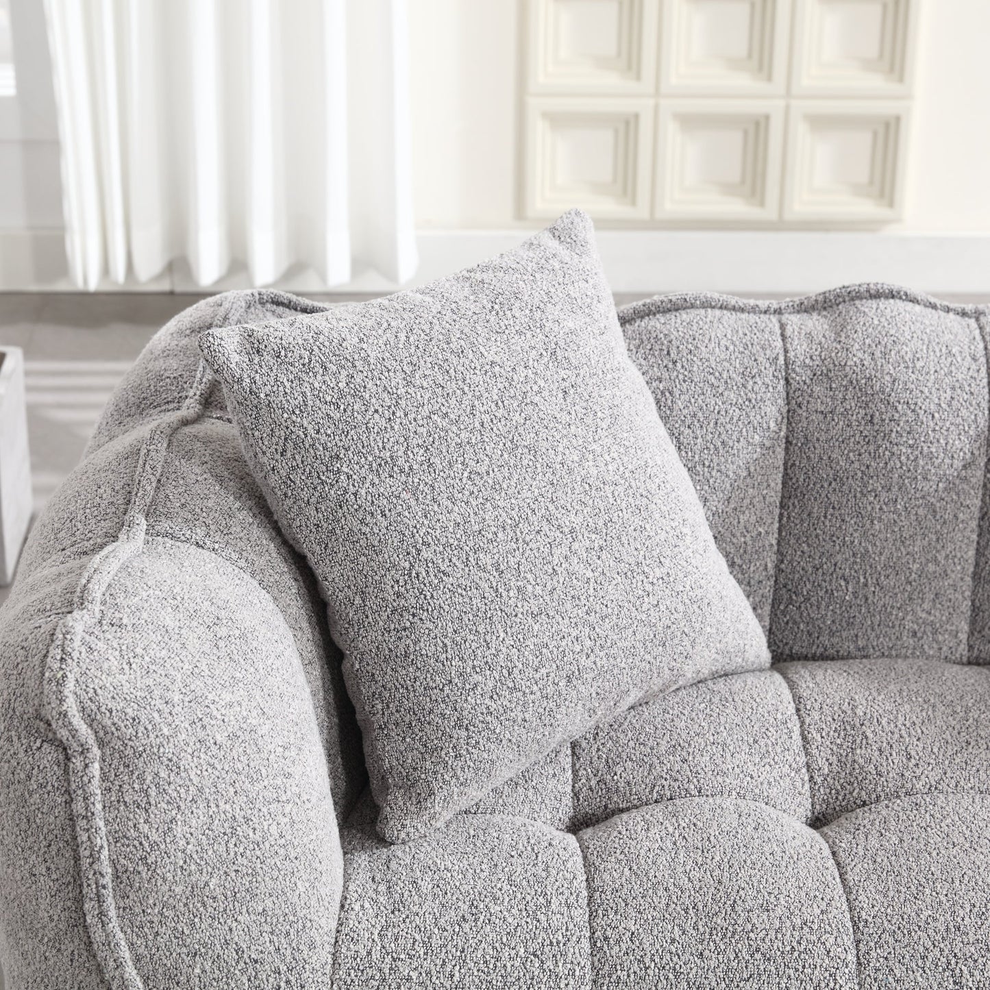 Cozy Beanbag Chair with High Resilience Foam Core for Two - Grey Chenille