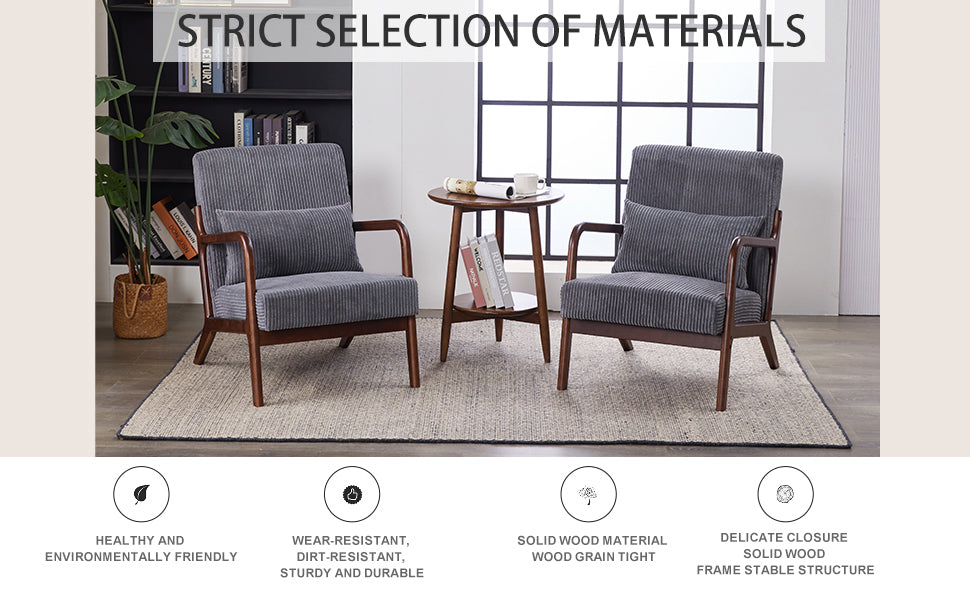 Mid-Century Modern Accent Chair with Pillow Upholstered in Antique Dark Grey Polyester and Solid Wood Frame(Antique Dark Grey)