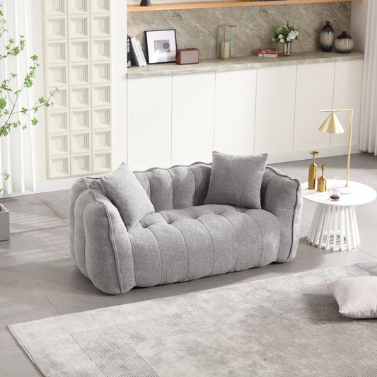 Cozy Beanbag Chair with High Resilience Foam Core for Two - Grey Chenille