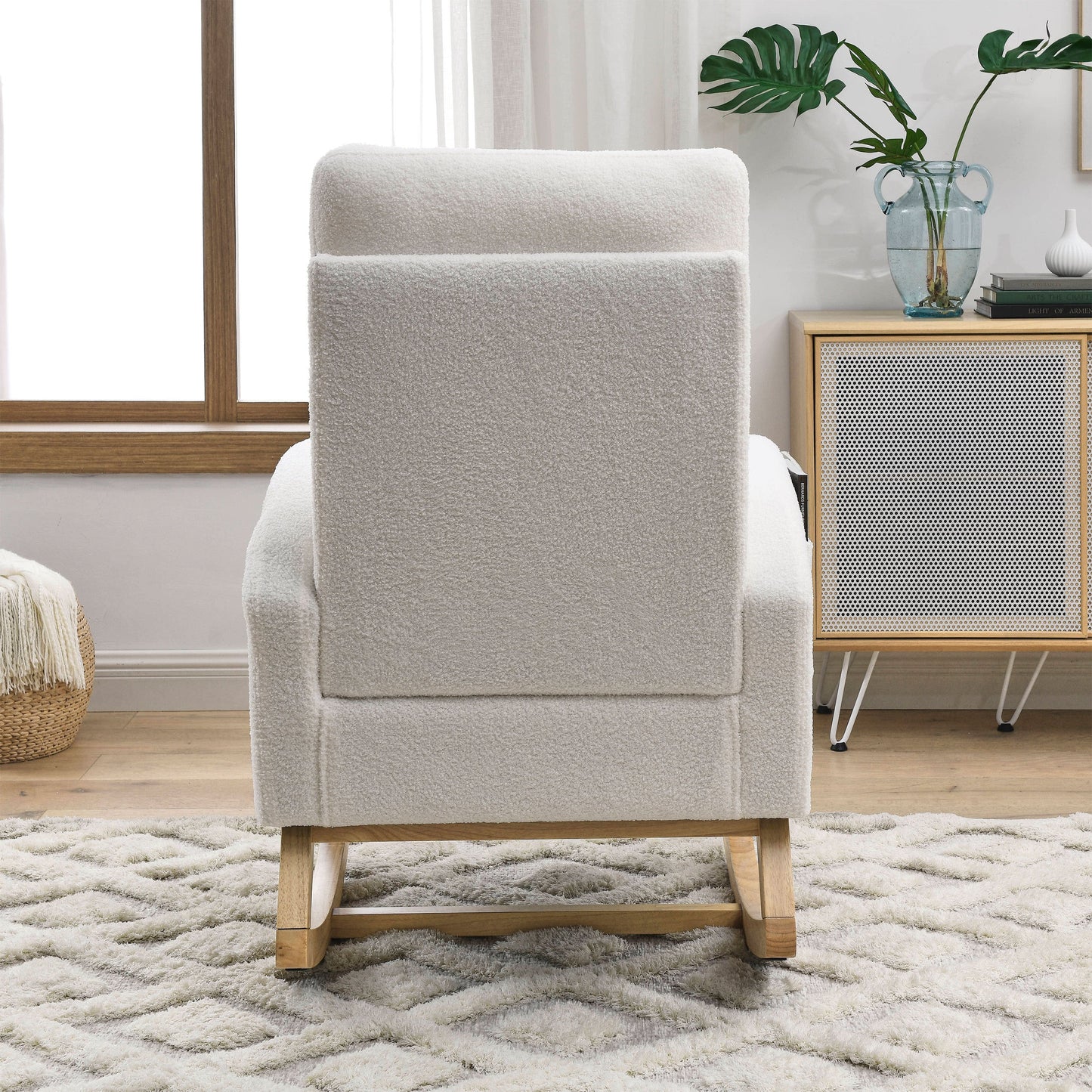 [Video] Welike 27.6'W Modern Accent High Backrest Living Room Lounge Arm Rocking Chair, Two Side Pocket ,Teddy White (Ivory)