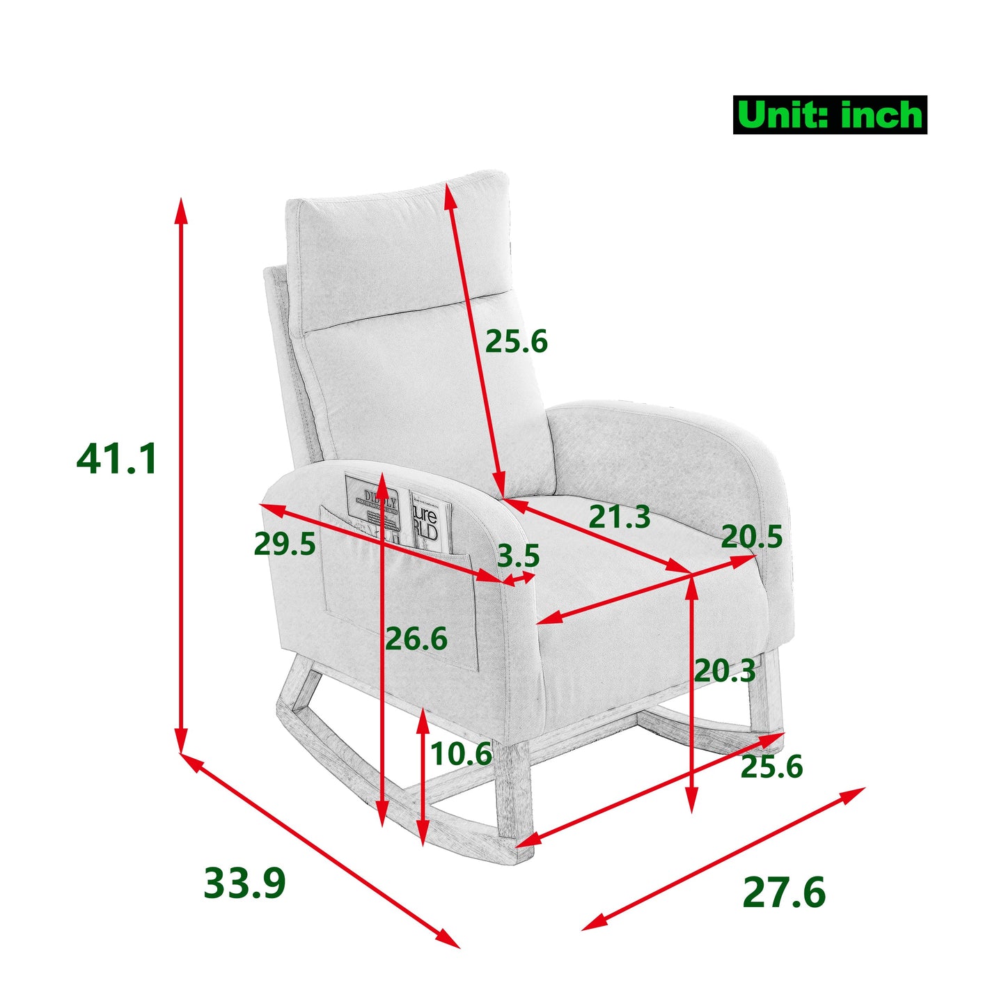 [Video] Welike 27.6'W Modern Accent High Backrest Living Room Lounge Arm Rocking Chair, Two Side Pocket ,Teddy White (Ivory)