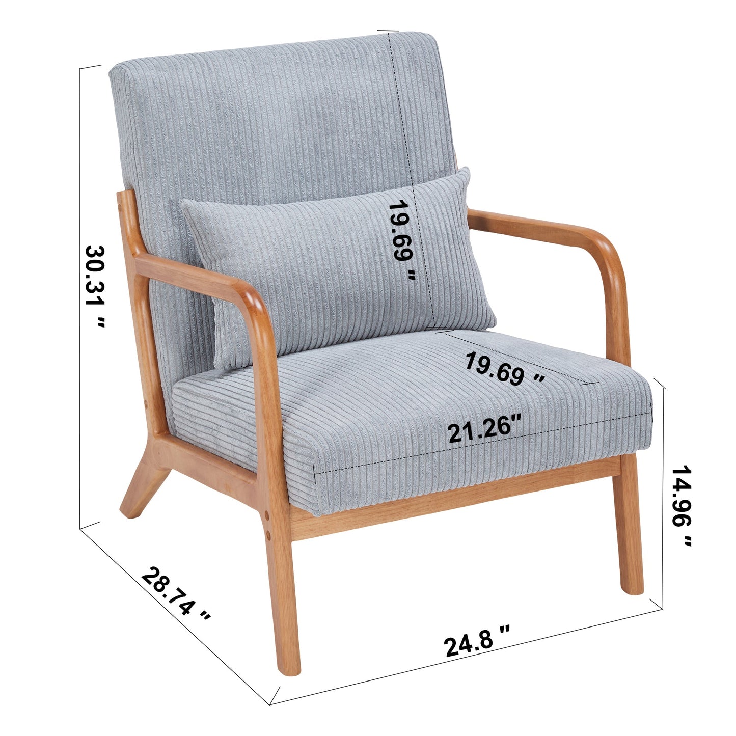 Mid-Century Modern Accent Chair with Pillow, Upholstered Arm Chair in Antique Dark Grey, Solid Wood Frame(Antique Dark Grey)