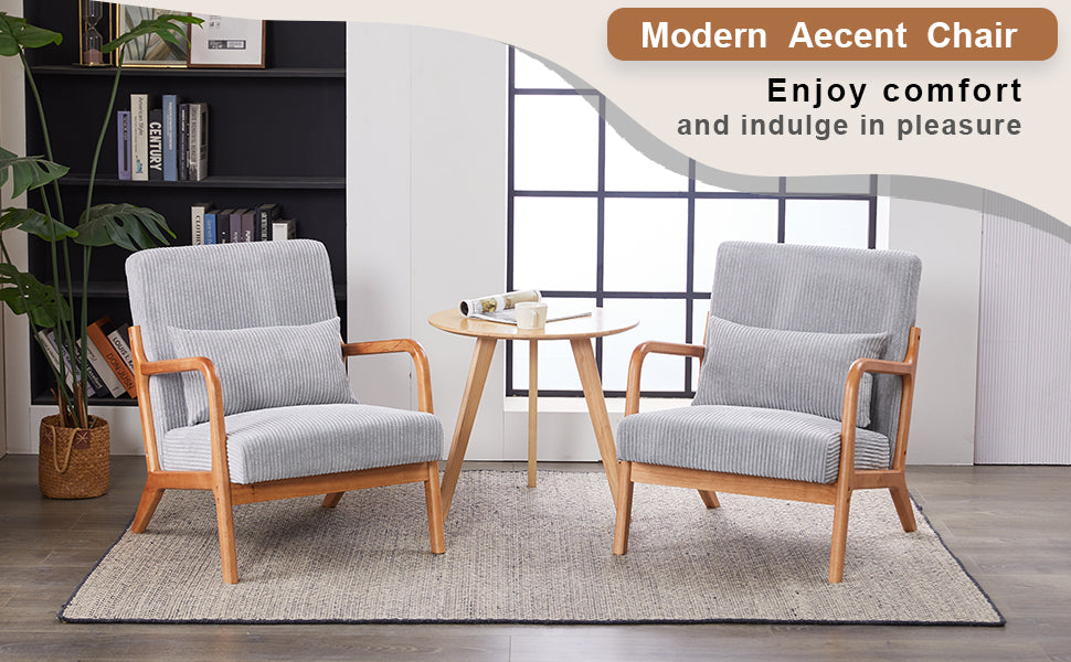 Mid-Century Modern Accent Chair with Pillow, Upholstered Arm Chair in Antique Dark Grey, Solid Wood Frame(Antique Dark Grey)