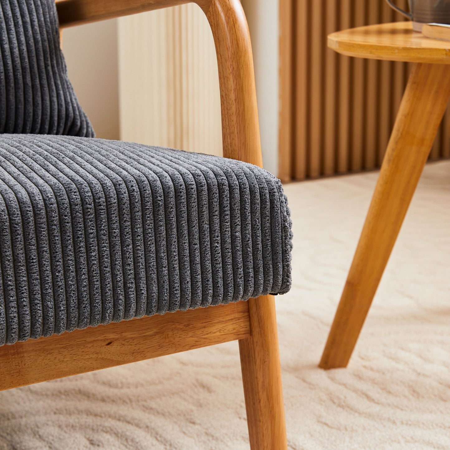 Mid-Century Modern Accent Chair with Pillow Upholstered in Antique Dark Grey Polyester and Solid Wood Frame(Antique Dark Grey)