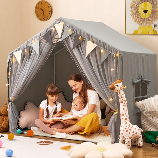 Large Toddler Playhouse Tent with Door Curtains Windows-Gray